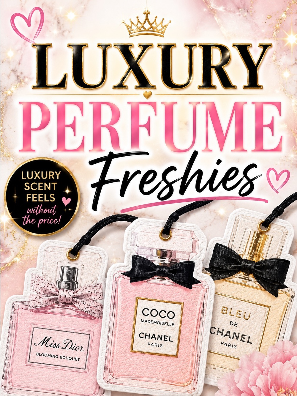 Luxury Perfume Freshies Car Charm - great for cars and small spaces.
